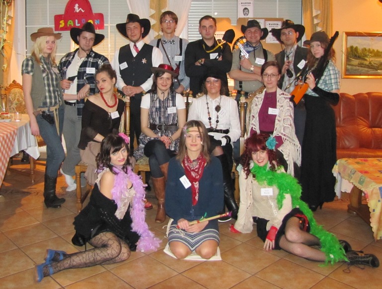 group photo at a merri mysteries party