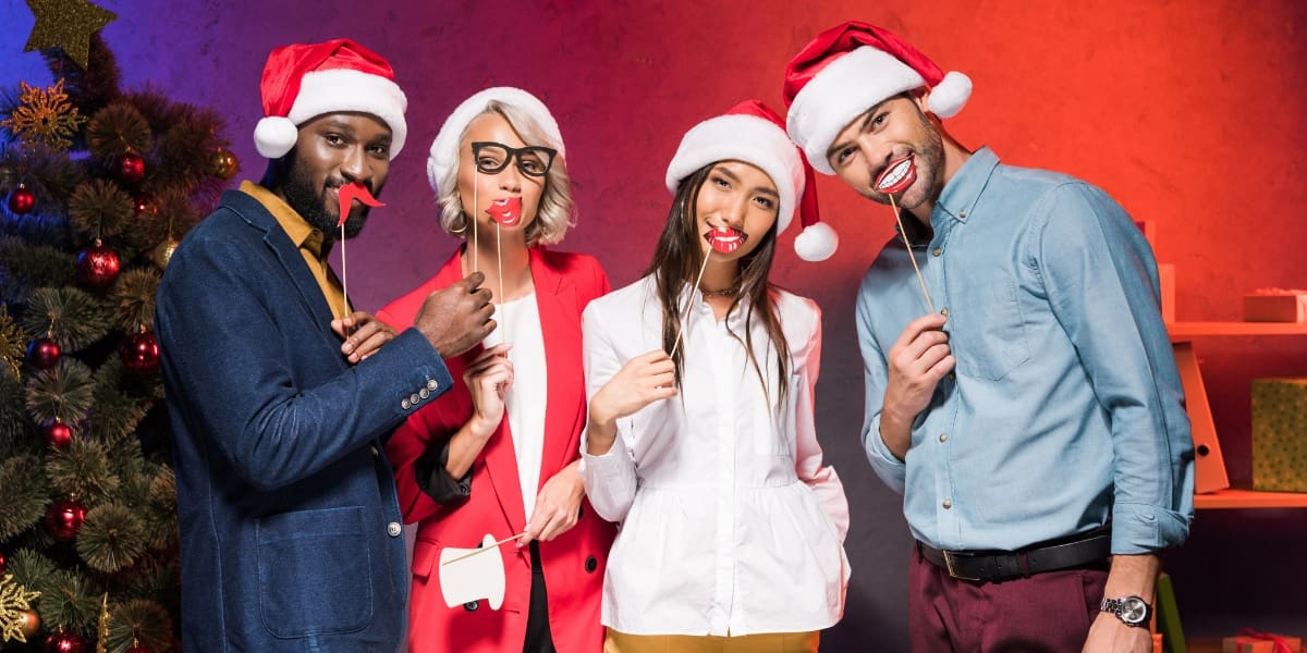 A group of people at a Christmas party